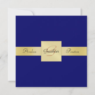 Blauer Gold-Metal-Monogramm-Multiband-förmliche Ei Einladung