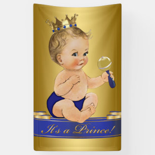 Blauer Gold Prinz Jungen Baby Shower Banner