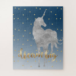 Blauer Gold-Traum Sterne Einhorn Puzzle