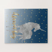 Blauer Gold-Traum Sterne Einhorn Puzzle (Horizontal)