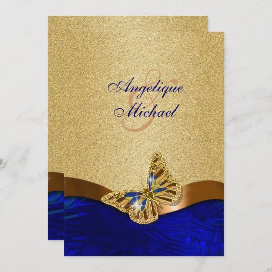 Blauer Goldbarsch-Schmetterlingshochzeit Einladung (Vorne/Hinten)