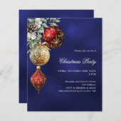 Blauer Goldbaum Weihnachts-Party Einladung (Vorne/Hinten)