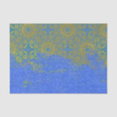 Blauer goldbedrückter Damaskus Muster Leinwand Tex Seidenpapier (Vorderseite)