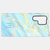 Blauer goldbedruckter Marmor Sommer Custom Monogra Samsung Galaxy Hülle (Rückseite (Horizontal))