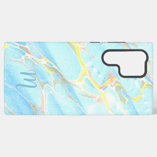 Blauer goldbedruckter Marmor Sommer Custom Monogra Samsung Galaxy Hülle (Rückseite (Horizontal))