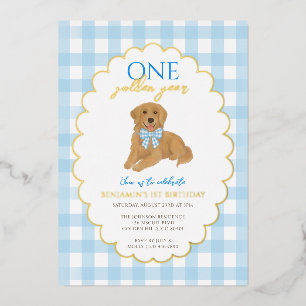 Blauer Golden Retriever Welpe Pawty 1. Geburtstag Folieneinladung