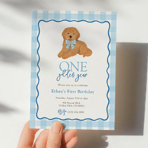 Blauer Goldendoodle Hund Goldenes Jahr Erster Gebu Einladung