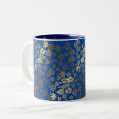 Blauer Goldener Blumeneffekt Zweifarbige Tasse (Vorderseite Links)