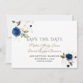 Blauer goldener Blumenzauber retten das Datum Save The Date