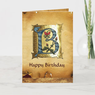 BLAUER GOLDENER BUCHSTABE B MIT BLUMEN-MONOGRAMM Z KARTE