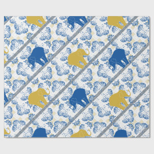 Blauer Goldener Elefant Blumen Safari Dschungel Mu Geschenkpapier