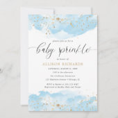 Blauer goldener Glitzer-Babysprinkett Einladung (Vorderseite)