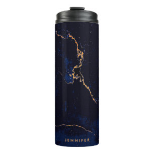 Blauer goldener Marmor Thermosbecher