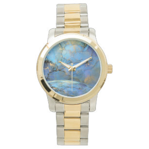 blauer goldener Science-Fiction-Orb Erde Armbanduhr