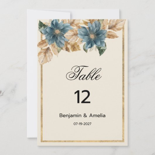 Blauer Goldfall aus Elfenbein Frühling Tischnummer (Vorderseite)