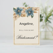 Blauer Goldfall von Elfenbein Blütenmädchen Einladung (Stehend Vorderseite)