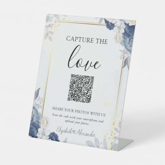 Blauer Goldflor Capture The Liebe Hochzeit Sockelschild (Vorderseite)