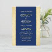 Blauer Goldfoil Glitzer Hochzeit Einladung (Stehend Vorderseite)