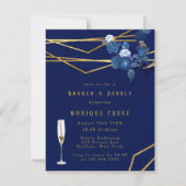 Blauer & goldgeometrischer Brunch & Bubbly Einladung (Vorderseite)