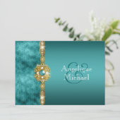 Blauer Goldhochzeit Verlobung Geburtstag Einladung (Stehend Vorderseite)