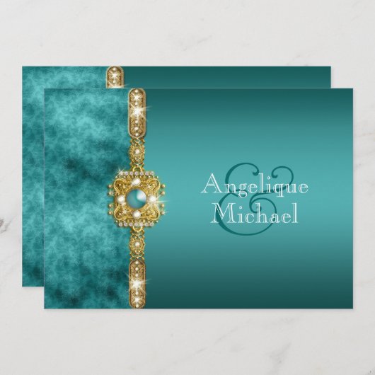 Blauer Goldhochzeit Verlobung Geburtstag Einladung (Vorne/Hinten)