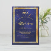 Blauer Goldkonfetti Jahr Geburtstag Einladung (Stehend Vorderseite)