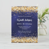 Blauer Goldkonfetti zum Geburtstag Einladung (Stehend Vorderseite)