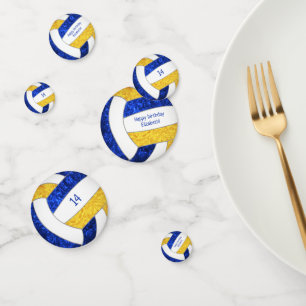 Blauer Goldmädchen Volleyball Geburtstempel Konfetti