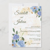 Blauer Goldmarmor Hochzeitsempfang Einladung (Vorderseite)