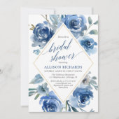 Blauer Goldpegel Aquarell elegantes Brautparty Einladung (Vorderseite)