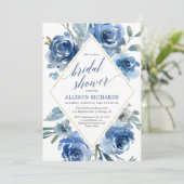 Blauer Goldpegel Aquarell elegantes Brautparty Einladung (Stehend Vorderseite)