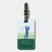 Blauer Golfer-Mann / Grüner Golfclub Gepäckanhänger (Vorderseite vertikal)