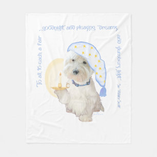 Blauer Goodnight Westie mit Kerze Fleecedecke