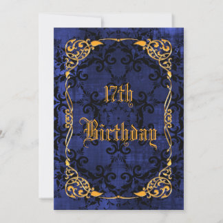 Blauer gotischer u. Goldgerahmter 17. Geburtstag Einladung