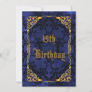 Blauer gotischer u. Goldgerahmter 19. Geburtstag Einladung