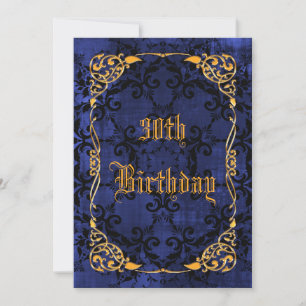 Blauer gotischer u. Goldgerahmter 30. Geburtstag Einladung