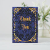 Blauer gotischer u. Goldgerahmter Geburtstag Dankeskarte (Stehend Vorderseite)