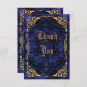 Blauer gotischer u. Goldgerahmter Geburtstag Dankeskarte (Vorne/Hinten)