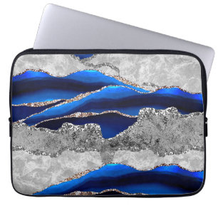 BLAUER GRABMARBLE AGATE SILVER GLITZER GLAM LAPTOPSCHUTZHÜLLE