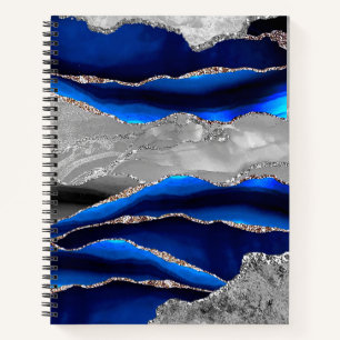 BLAUER GRABMARBLE AGATE SILVER GLITZER GLAM NOTIZBLOCK