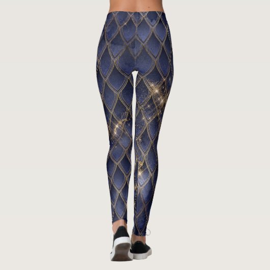 Blauer Gradient Dragon skaliert Leggings (Rückseite)