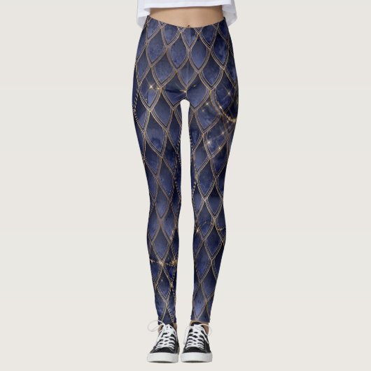 Blauer Gradient Dragon skaliert Leggings (Vorderseite)