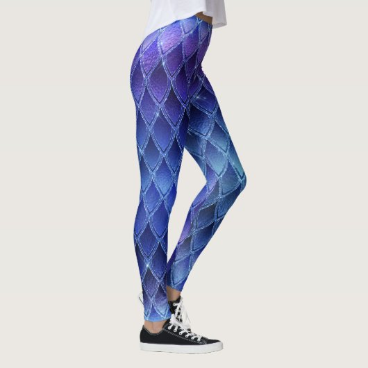 Blauer Gradient Dragon skaliert Leggings (Rechts)