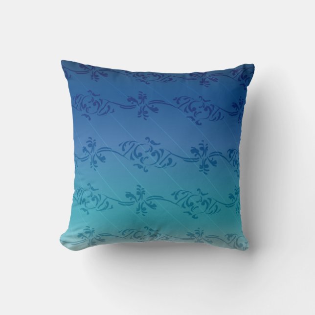 Blauer Gradient Streifen Blumenmuster Kissen (Vorderseite)