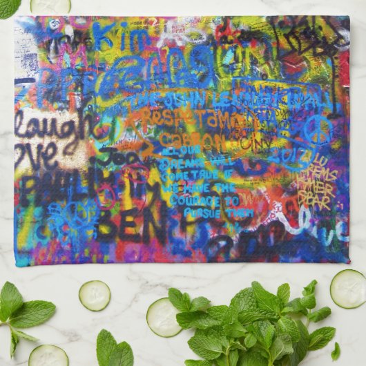 Blauer Graffiti-böser Blick Geschirrtuch (Gefaltet)