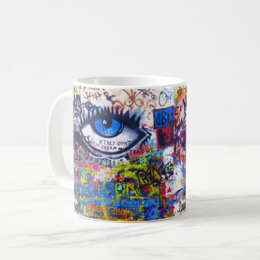 Blauer Graffiti-böser Blick Kaffeetasse (Vorderseite Links)