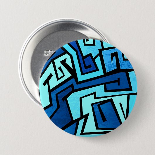 Blauer Graffitientwurf Button (Vorne & Hinten)