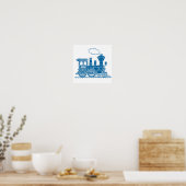 Blauer Grafikzug personalisierte Kinderzimmer-Kuns Poster (Küche)
