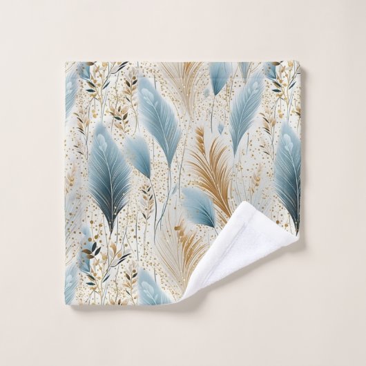 Blauer Gras und Gold Pampas Badhandtuch Set (Waschlappen)