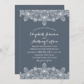 Blauer Grau Elegante Vintage Spitzenklasse Einladung (Vorne/Hinten)